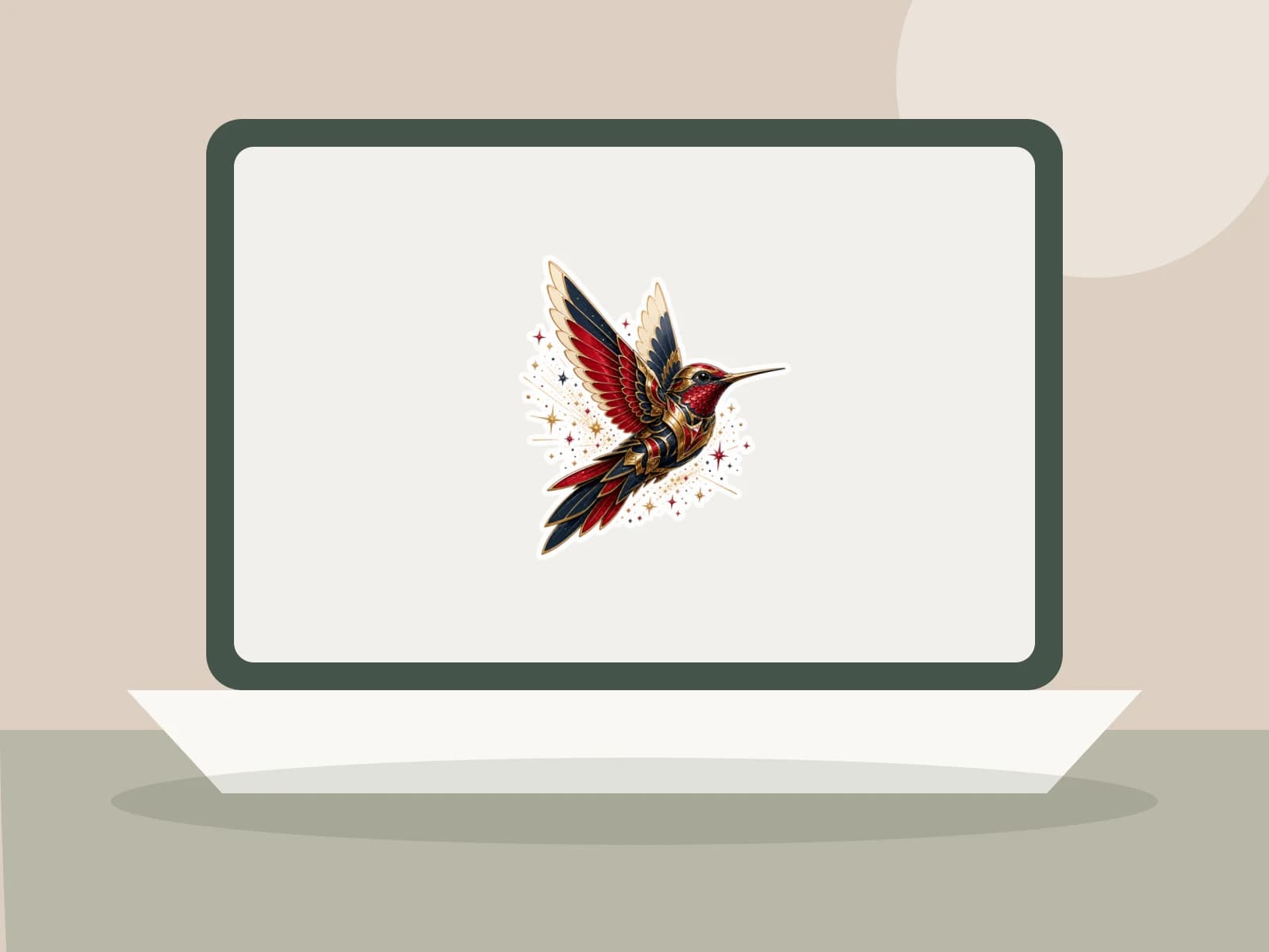 Cosmic Hummingbird Hero original vinyl sticker shown on a laptop